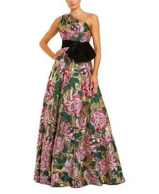One Shoulder Sequin Ballgown with Velvet Bow by MAC DUGGAL