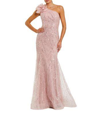 One Shoulder Sequin Trumpet Gown with Flower by MAC DUGGAL