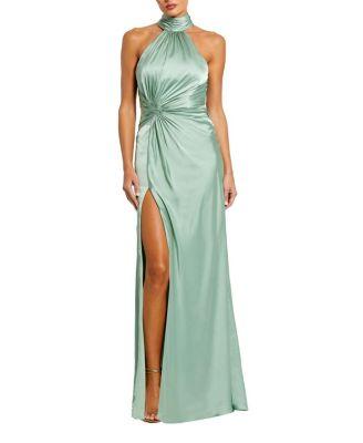 Open Back High Neck Side Ruched Gown by MAC DUGGAL