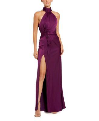 Open Back High Neck Side Ruched Gown by MAC DUGGAL