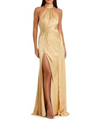 Open Back High Neck Side Ruched Gown by MAC DUGGAL