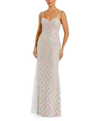 Pearl Embellished Sleeveless Bustier Gown by MAC DUGGAL