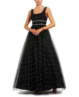 Pearl Embellished Tulle Sleeveless Ball Gown by MAC DUGGAL