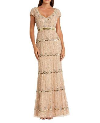 Petite Beaded Sweetheart Cap Sleeve Tiered Gown by MAC DUGGAL
