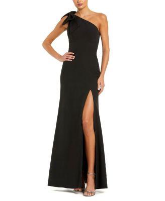 Petite Crepe One Shoulder Gown With Bow by MAC DUGGAL