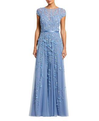 Petite Floral Embellished Cap Sleeve Full Length Gown by MAC DUGGAL