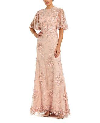 Petite Flutter Sleeve Floral Embroidered Net Gown by MAC DUGGAL