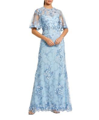 Petite Flutter Sleeve Floral Embroidered Net Gown by MAC DUGGAL