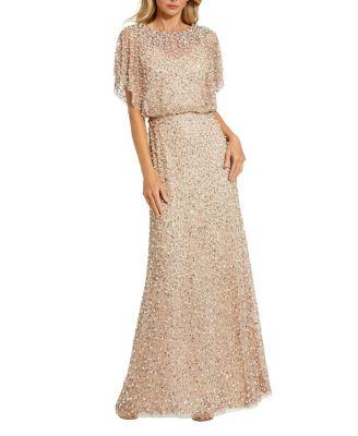 Petite High Neck Short Sleeve Embellished Gown by MAC DUGGAL