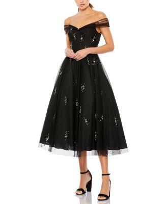 Petite Ieena Off the Shoulder Embellished Tulle Cocktail Dress by MAC DUGGAL