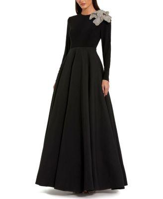 Petite Long Sleeve Jersey And Taffeta Flower Gown by MAC DUGGAL