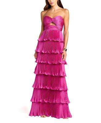Petite Pleated Charmeuse Strapless Tiered Ruffle Gown by MAC DUGGAL