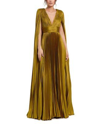 Petite Pleated Charmeuse V Neck Gown with Cape by MAC DUGGAL