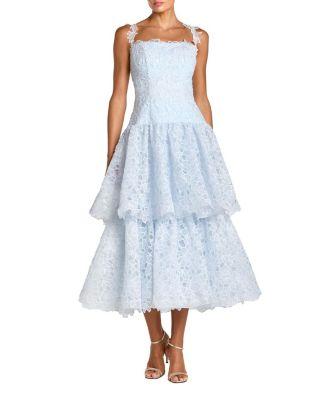 Petite Sleeveless Embroidered Lace Tiered Midi Dress by MAC DUGGAL