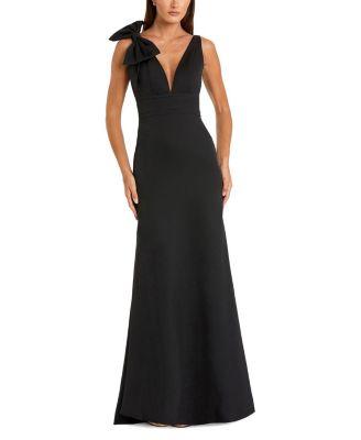 Petite Sleeveless V Neck Bow Detail Mermaid Gown by MAC DUGGAL