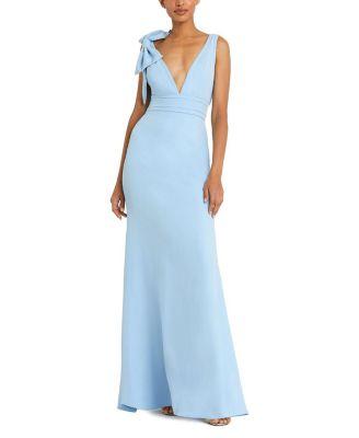Petite Sleeveless V Neck Bow Detail Mermaid Gown by MAC DUGGAL