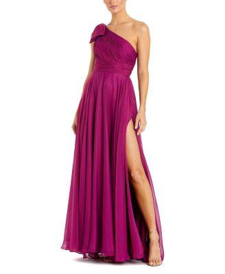 Petite Tied One Shoulder Cut Out Flowy Gown by MAC DUGGAL