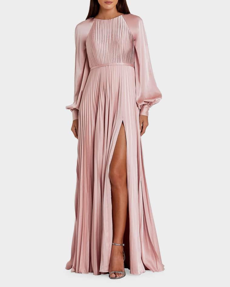 Pleated A-Line Satin Charmeuse Gown by MAC DUGGAL