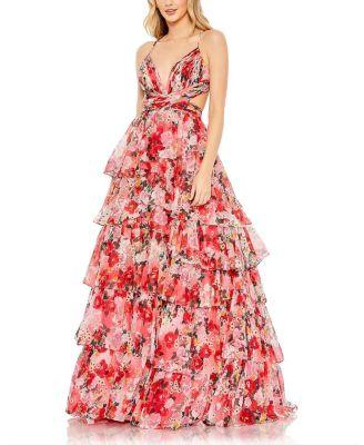Pleated Chiffon Cut Out Ballgown by MAC DUGGAL
