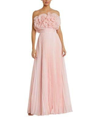 Pleated Chiffon Strapless Gown with Ruffles by MAC DUGGAL
