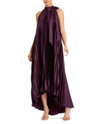 Pleated Halter Neck High Low Gown by MAC DUGGAL