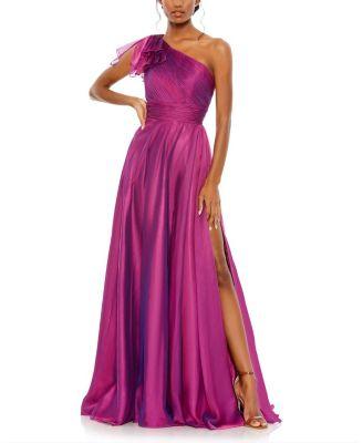 Pleated One Shoulder Chiffon Gown by MAC DUGGAL