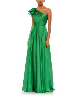 Pleated One Shoulder Chiffon Gown by MAC DUGGAL