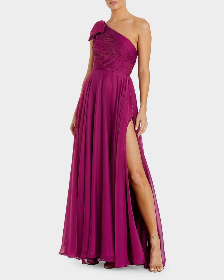 Pleated One-Shoulder Gown by MAC DUGGAL