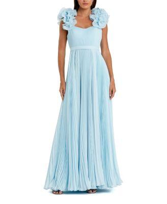 Pleated Organza Gown with Ruffle Straps by MAC DUGGAL