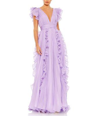 Pleated Ruffle Cap Sleeve Flowy A Line Gown by MAC DUGGAL