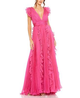 Pleated Ruffle Cap Sleeve Flowy A Line Gown by MAC DUGGAL