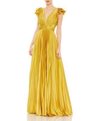 Pleated Ruffled Cap Sleeve Cut Out Lace Up Gown by MAC DUGGAL
