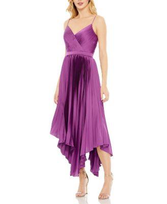 Pleated Satin Flowy Midi Dress by MAC DUGGAL