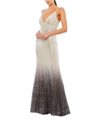 Plunge Neck Ombre Sequin Gown by MAC DUGGAL