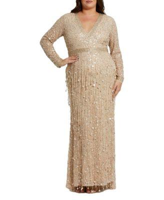 Plus Embellished Fringe Long Sleeve Gown by MAC DUGGAL