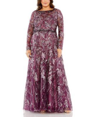 Plus Long Sleeve High Neck Embroidered & Beaded Detail  Gown by MAC DUGGAL