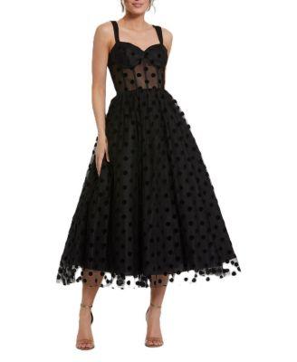 Polka Dot Net Bustier A-Line Midi Dress by MAC DUGGAL