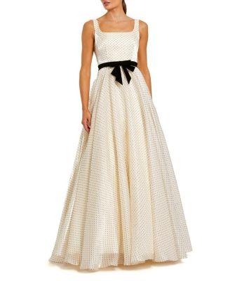 Polka Dot Organza Square Neck Ballgown with Bow by MAC DUGGAL