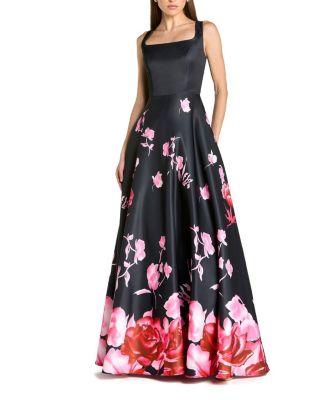 Printed Satin Sleeveless Square Neck Ballgown by MAC DUGGAL