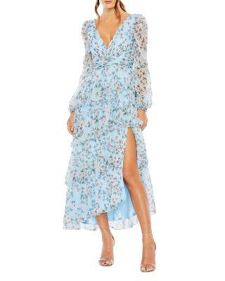 Puff Sleeve Floral Printed Dress by MAC DUGGAL