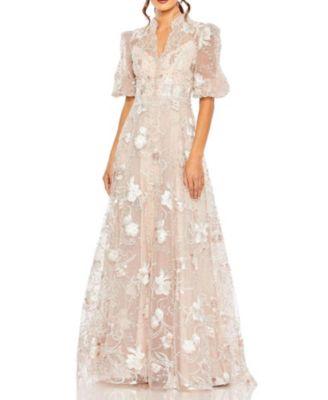 Queen Anne Puff Sleeve A Line Gown by MAC DUGGAL