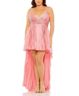 Rhinestone High Low Pleated Gown by MAC DUGGAL