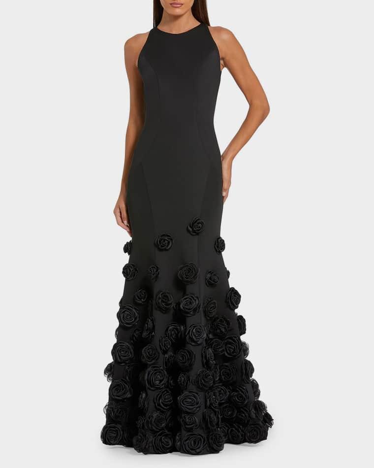 Rose Appliqué Crepe Mermaid Gown by MAC DUGGAL