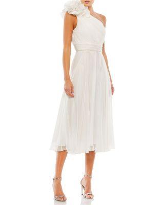 Rosette One Shoulder Tea Length Dress by MAC DUGGAL