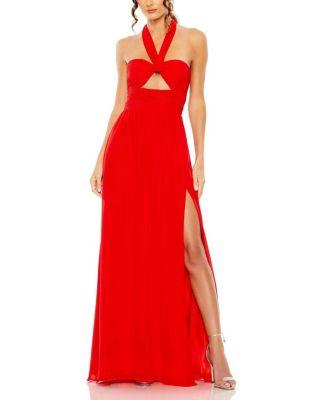Ruched Halter Strap Keyhole Chiffon Gown by MAC DUGGAL