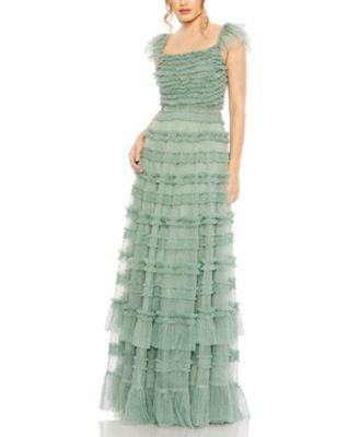 Ruffle Cap Sleeve Embellished Tiered Gown by MAC DUGGAL