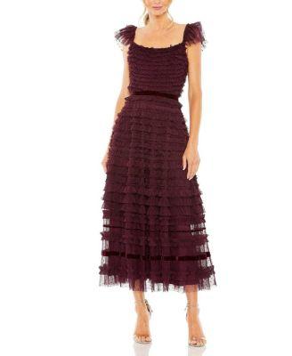 Ruffle Cap Sleeve Tiered Midi Dress by MAC DUGGAL