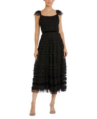 Ruffle Cap Sleeve Tiered Midi Dress by MAC DUGGAL