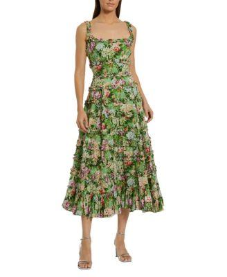 Ruffle Floral Square Neck Midi Dress by MAC DUGGAL