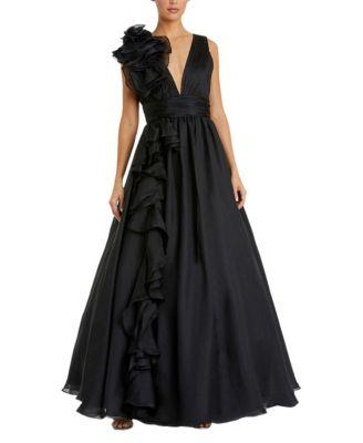 Ruffle Shoulder V-Neck Chiffon Gown by MAC DUGGAL